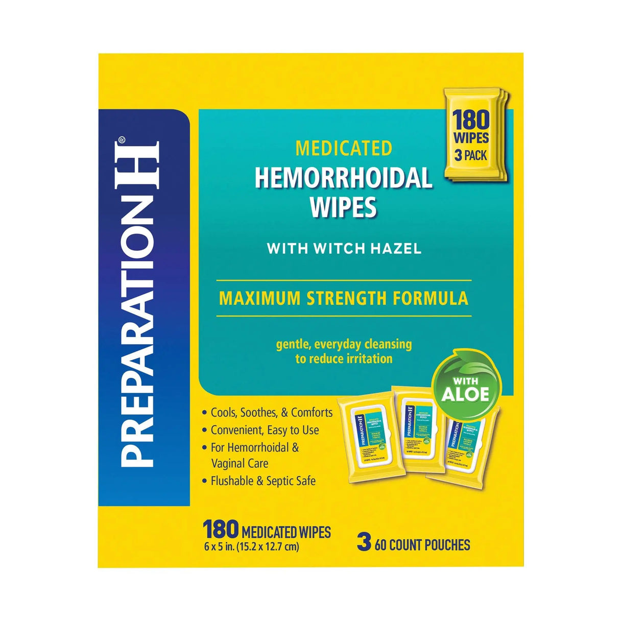 Preparation-H Hemorrhoidal Wipes (180 ct.) | Soothing Relief with Witch Hazel & Aloe Preparation H