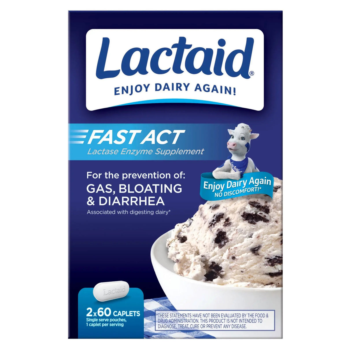 Lactaid Fast Act Caplets (2-Pack, 60 ct) | Quick Lactose Digestion Support Lactaid