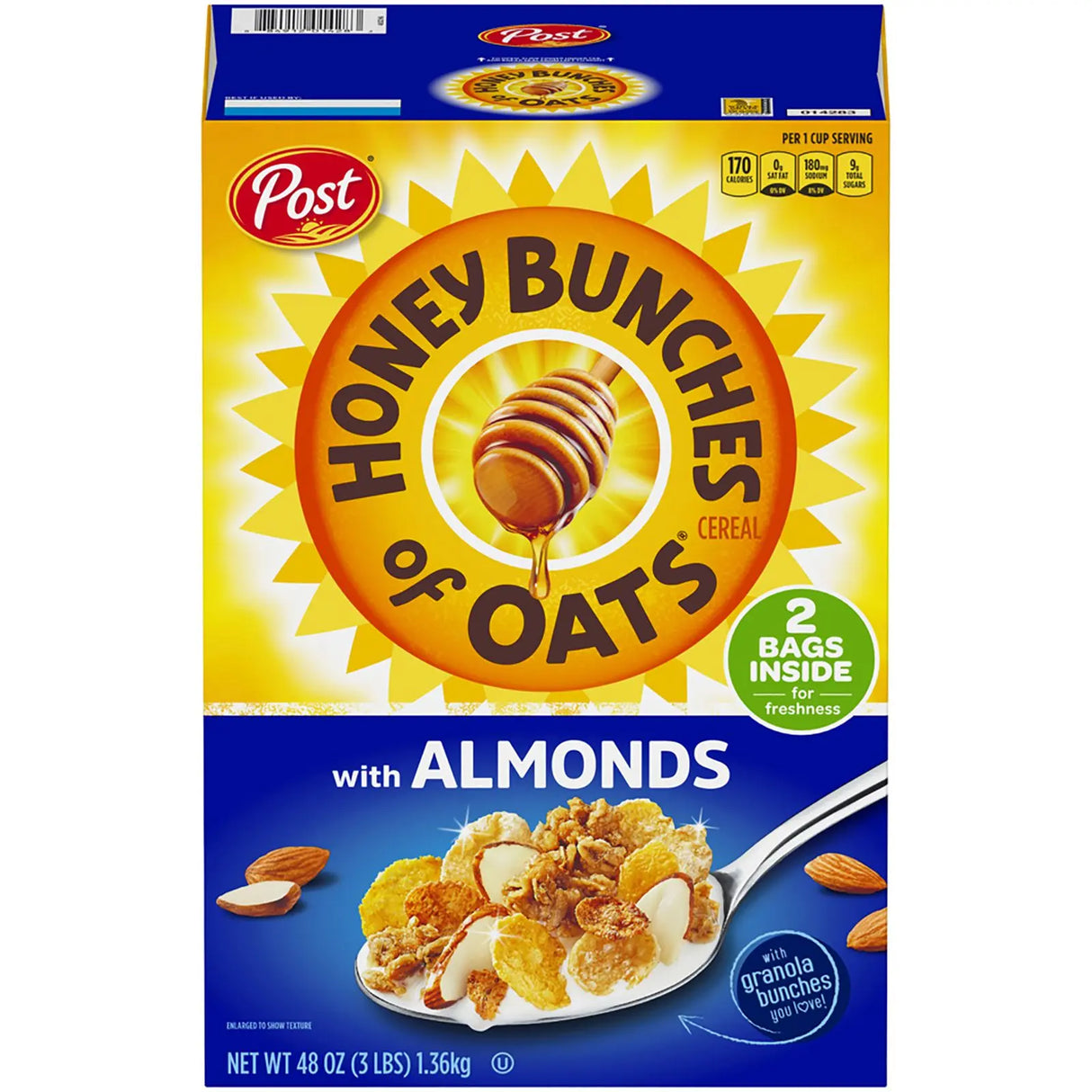Post Honey Bunches of Oats with Almonds (48 oz) | Crunchy Nutty Cereal Honey Bunches of Oats