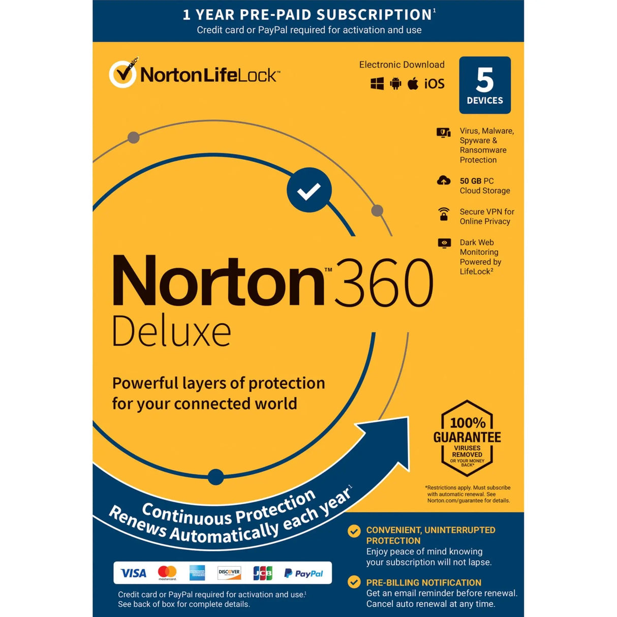 Norton 360 Deluxe (5 Devices, 1-Year) | Real-Time Threat Protection with Auto-Renew Norton
