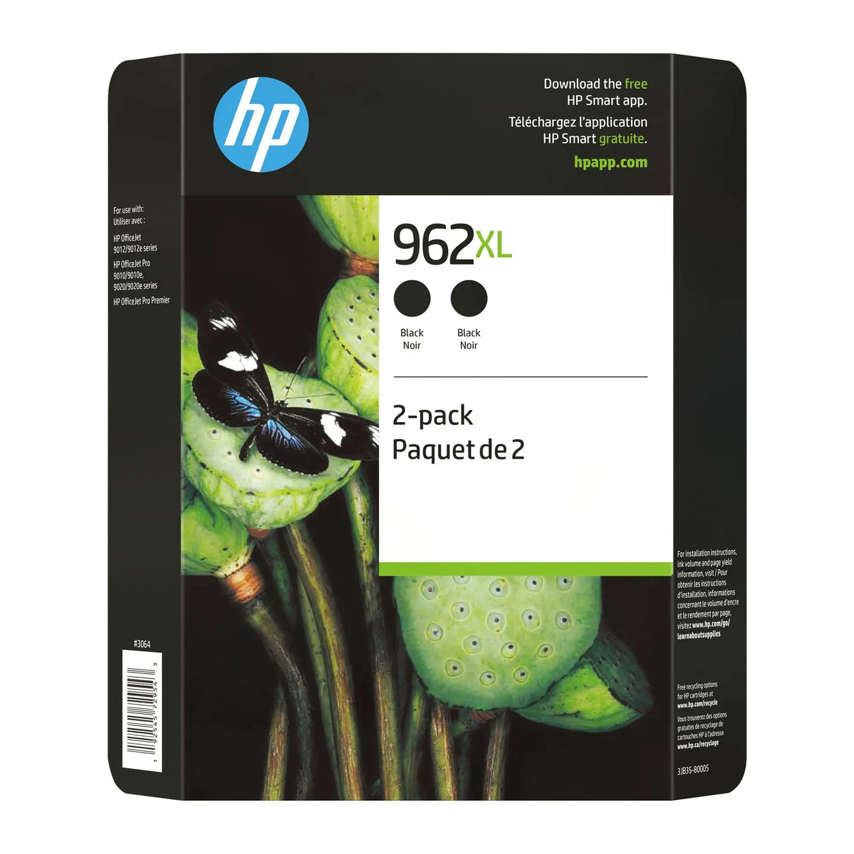 HP 962XL High-Yield Black Ink Cartridge (2-Pack) | Instant Ink Eligible for Crisp Prints HP