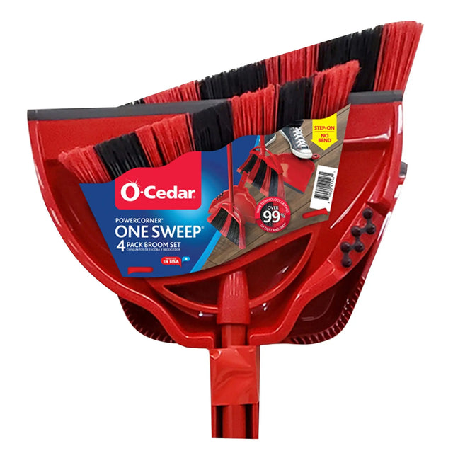 O-Cedar One Sweep Broom & Dustpan Set (4-Pack) | Quick, Multiple-Area Sweeping & Collection O-Cedar