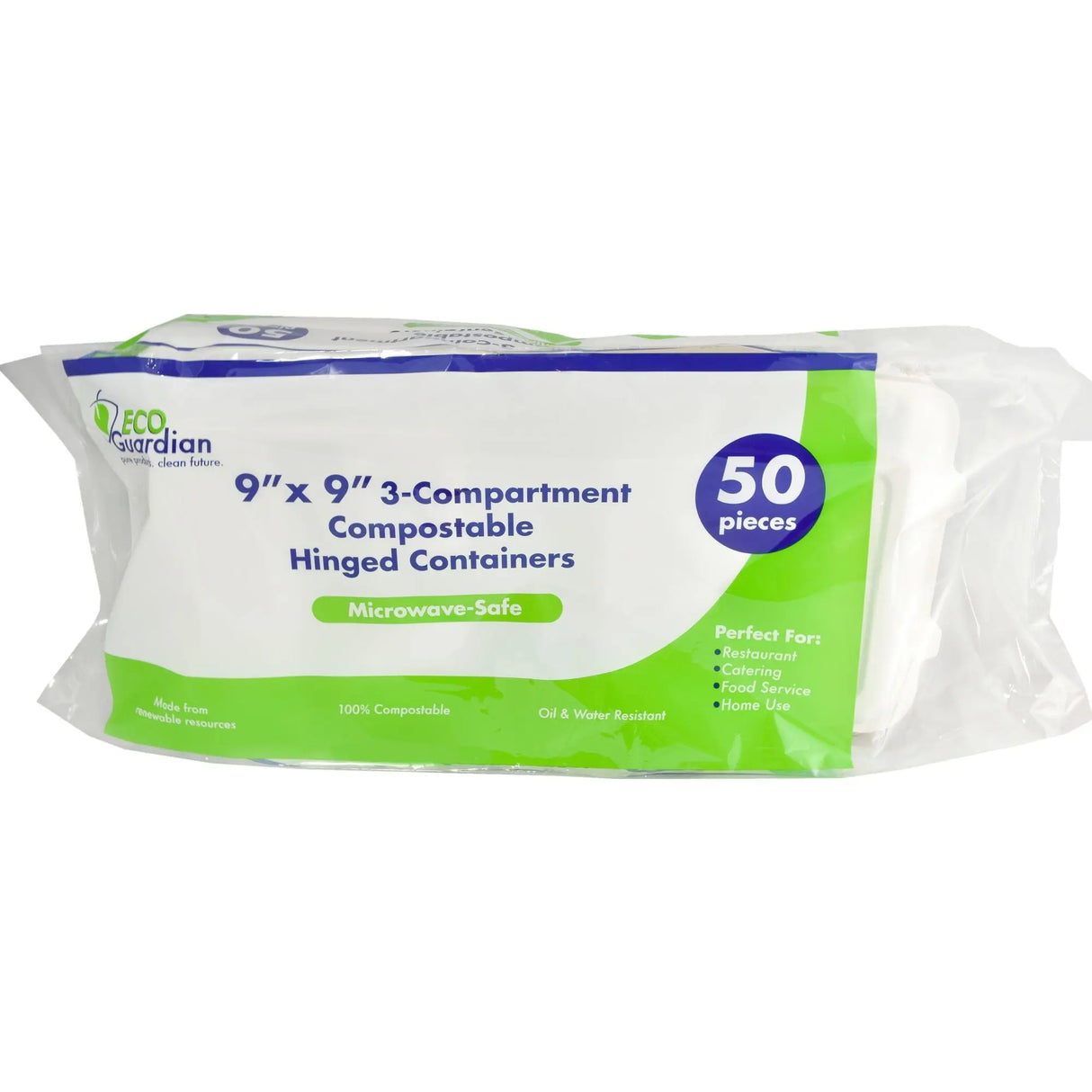EcoGuardian 3-Compartment Compostable Containers (50 ct.) | Sustainable Meal Prep Solution Eco Guardian