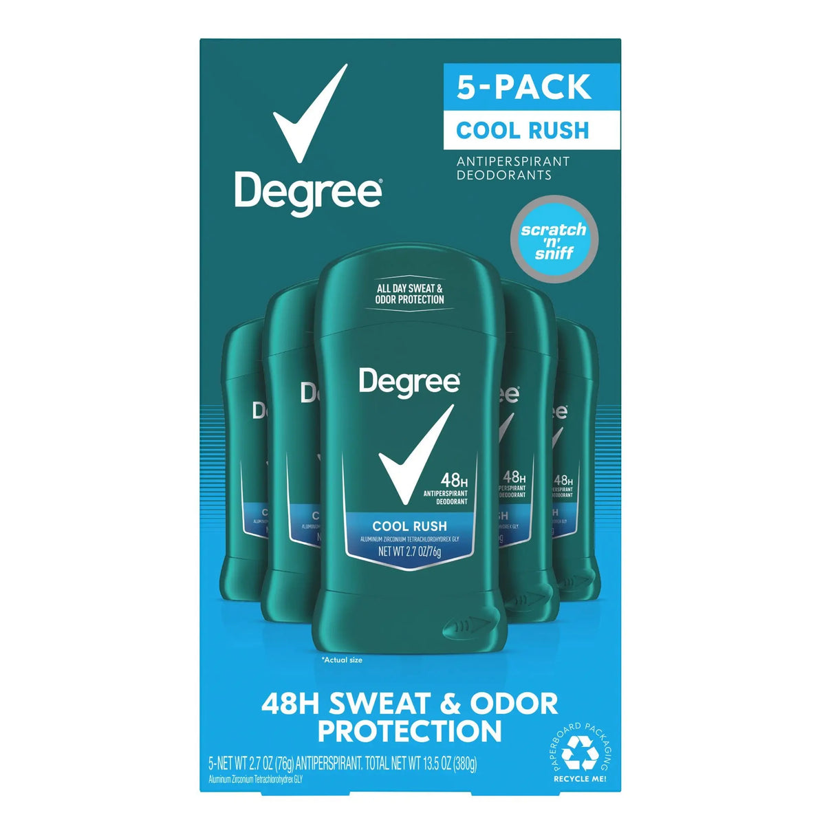Degree Men Cool Rush Deodorant (5-Pack) | 48-Hour Fresh Protection Degree