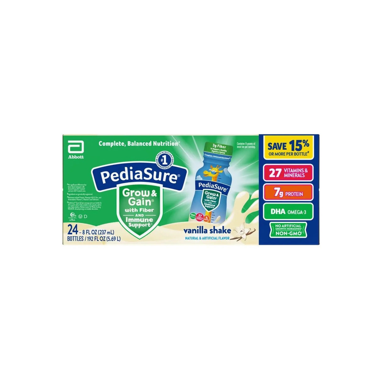 PediaSure Grow & Gain Nutrition Shake (24-Pack, 8 fl oz Each) | Vanilla Fiber-Rich Growth Support PediaSure