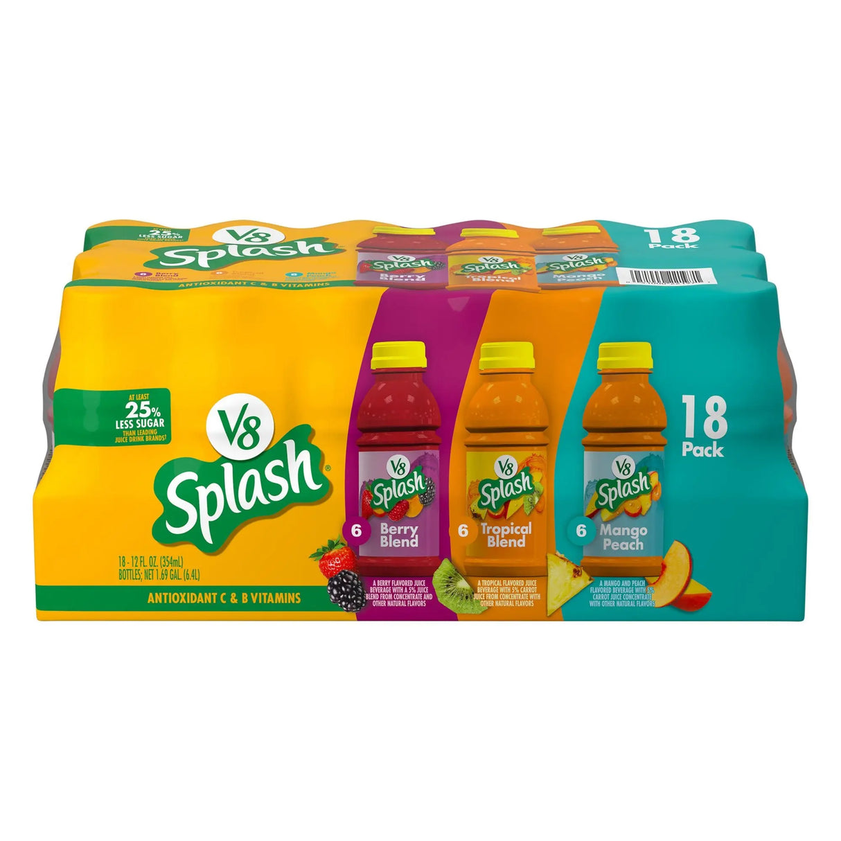 V8 Splash Juice Variety Pack (18-Pack, 12 oz Each) | Berry, Tropical & Mango Peach Mix V8 Splash