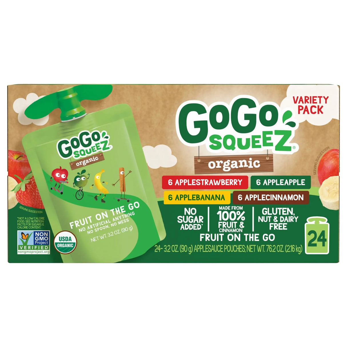 GoGo SqueeZ Organic Applesauce Cups (24-Pack) | USDA Organic Fruit Pouches GoGo SqueeZ