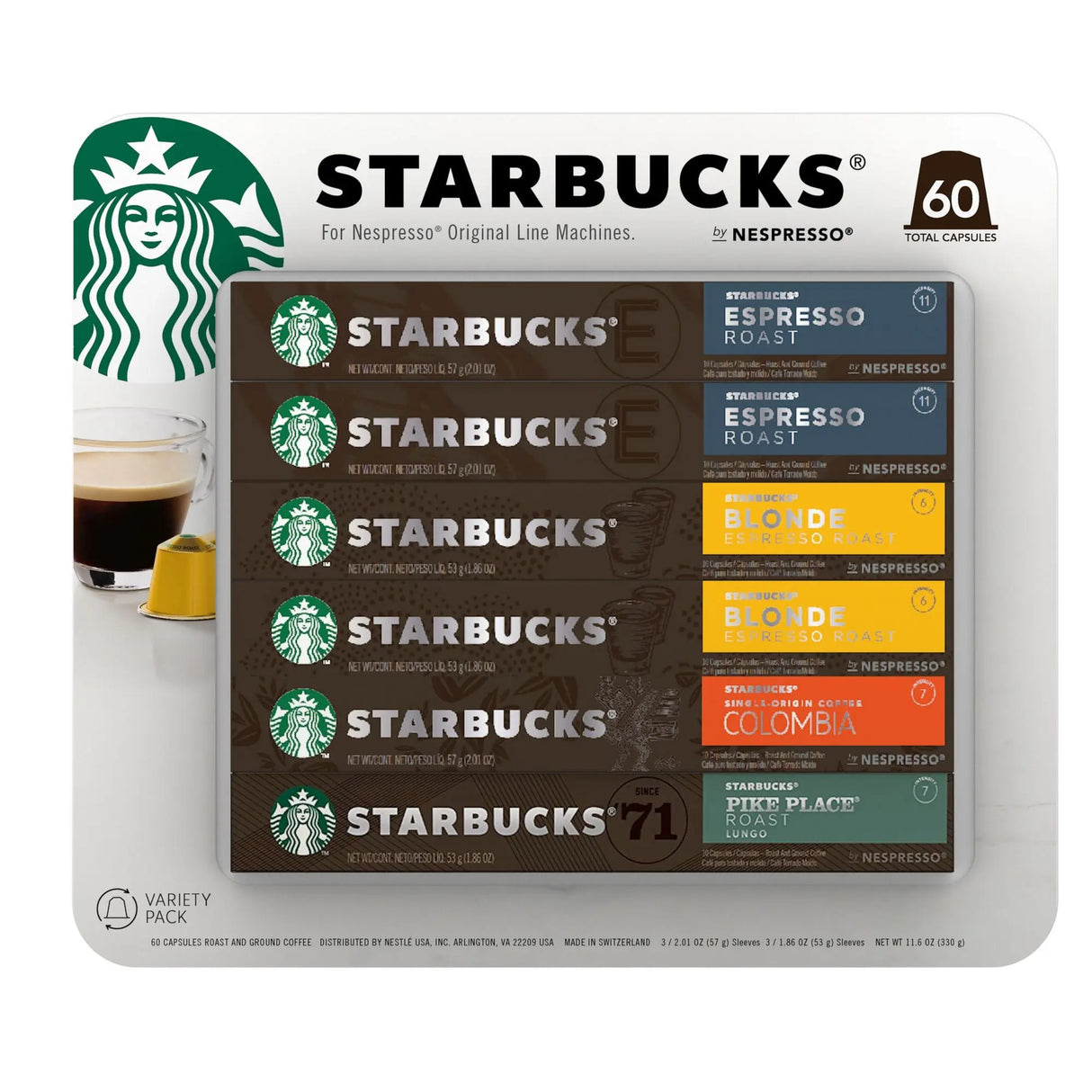 Starbucks Nespresso Capsules Variety Pack (60-Pack) | Premium Coffee Pods Starbucks