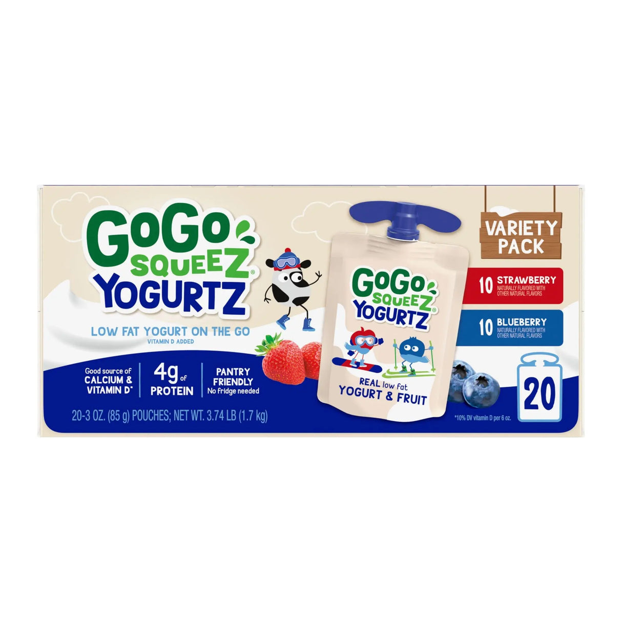 GoGo SqueeZ Yogurtz Pouches (20 Count) | Shelf-Stable Yogurt Snack with Real Fruit GoGo SqueeZ