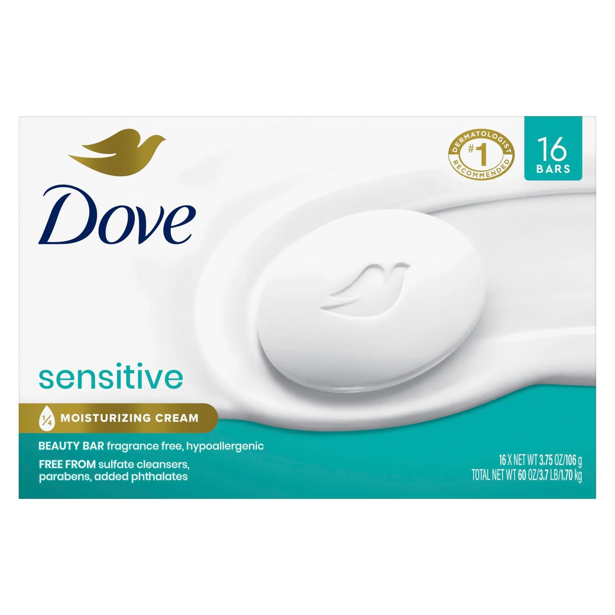 Dove Sensitive Skin Beauty Bar (16 ct) | Hypoallergenic Gentle Cleanse Dove