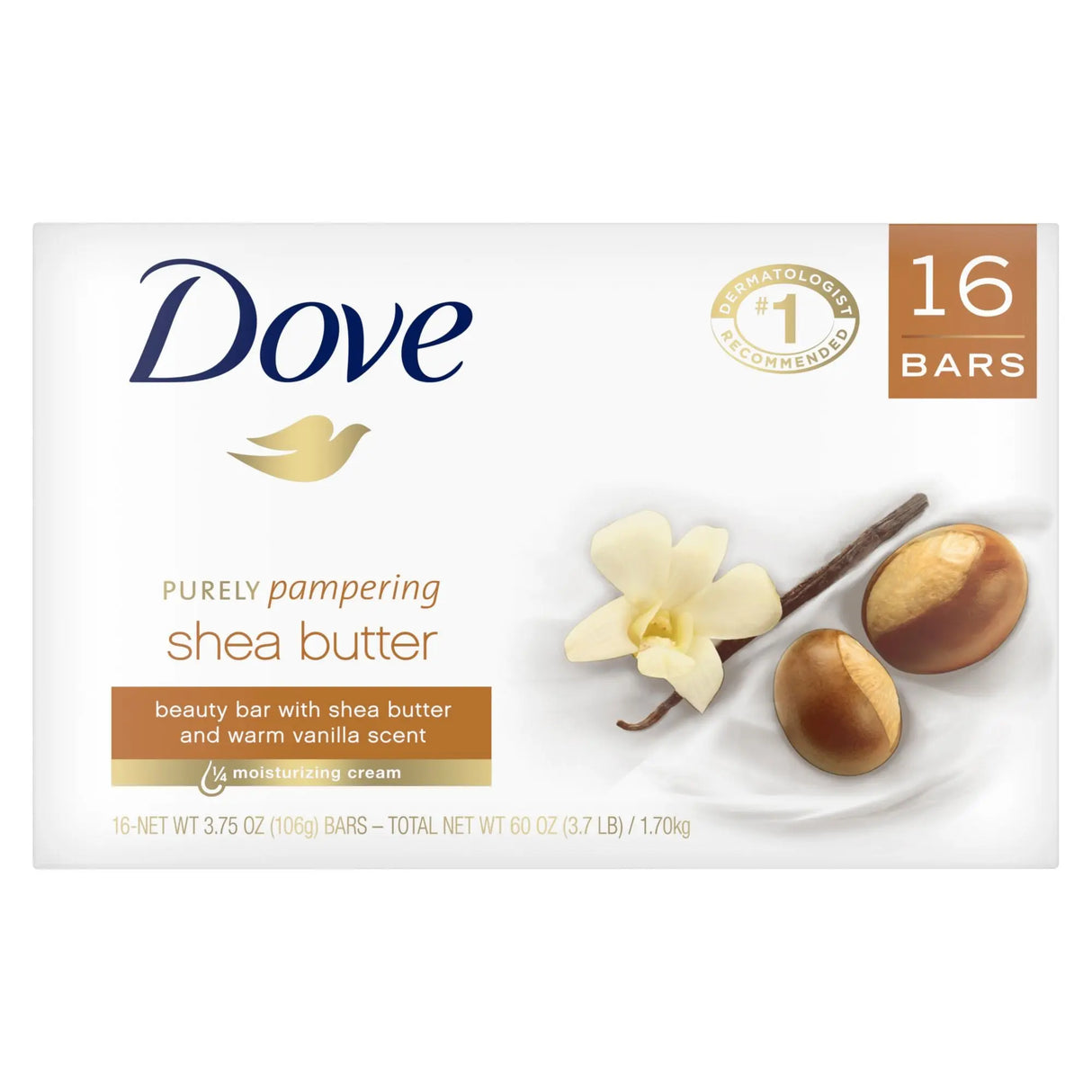 Dove Purely Pampering Beauty Bars (16-Pack) | Shea Butter & Cream for Soft, Nourished Skin Dove