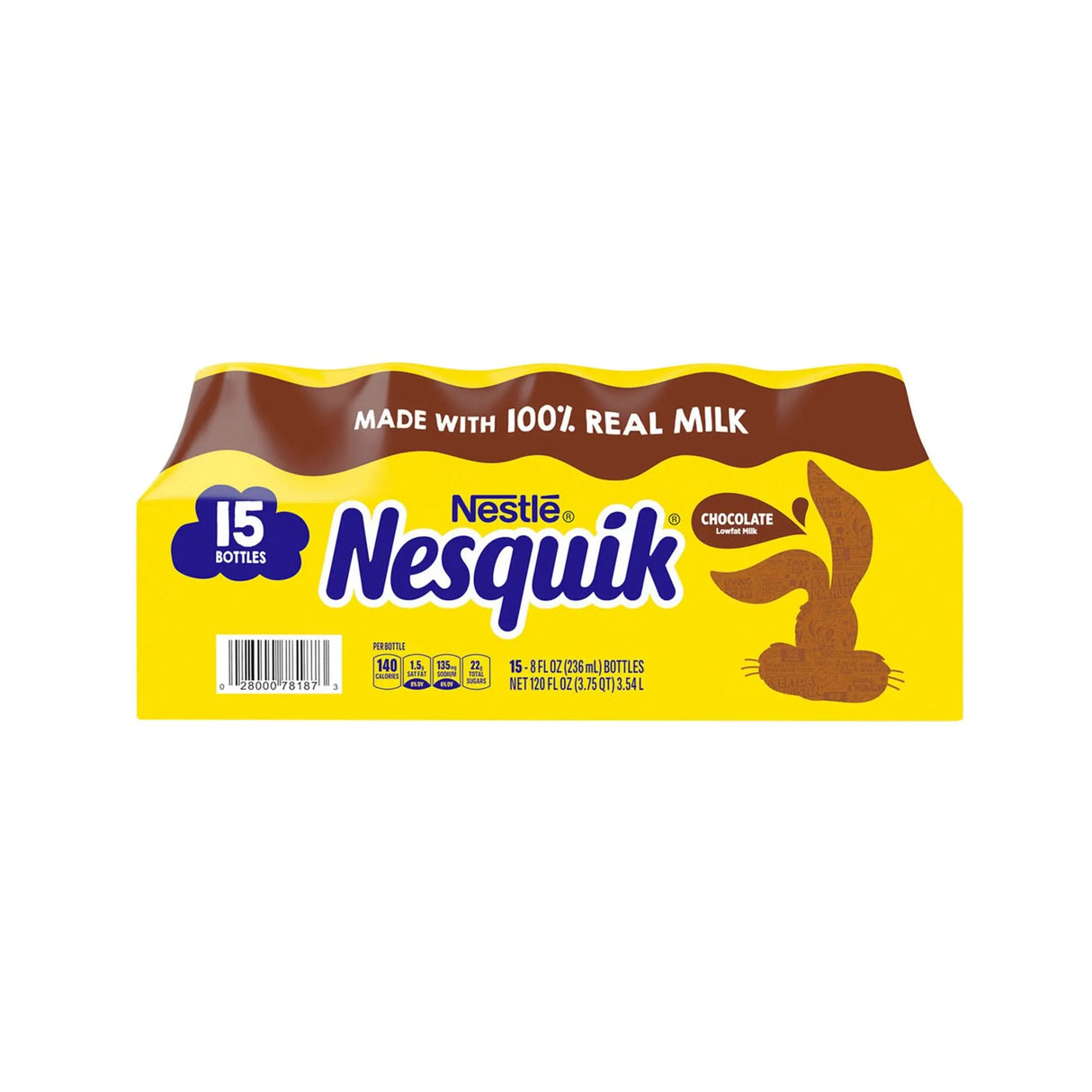 Nesquik Chocolate Milk Bottles (15-Pack, 8 oz Each) | Low-Fat Ready-to-Drink Nesquik