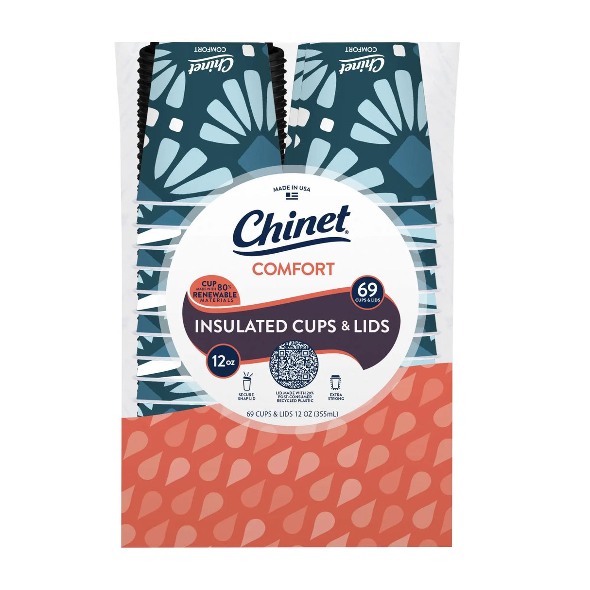 Chinet Insulated Cups & Lids (12 oz, 69 ct) | Hot & Cold Drink Protection Chinet