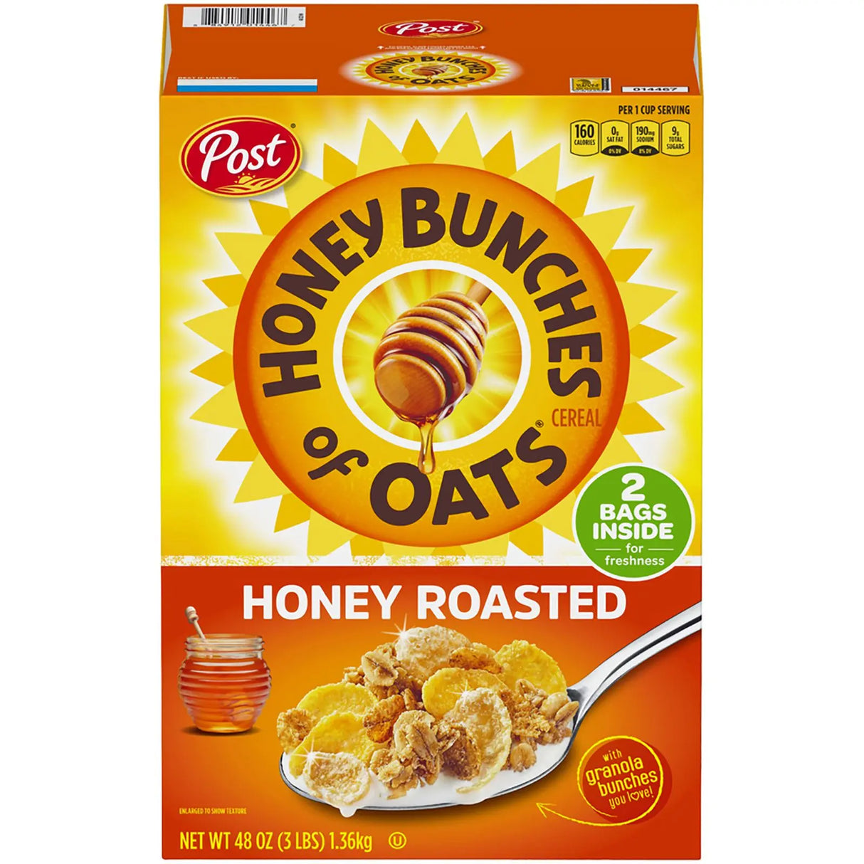Post Honey Bunches of Oats (48 oz) | Crunchy Honey Roasted Cereal for Breakfast Post