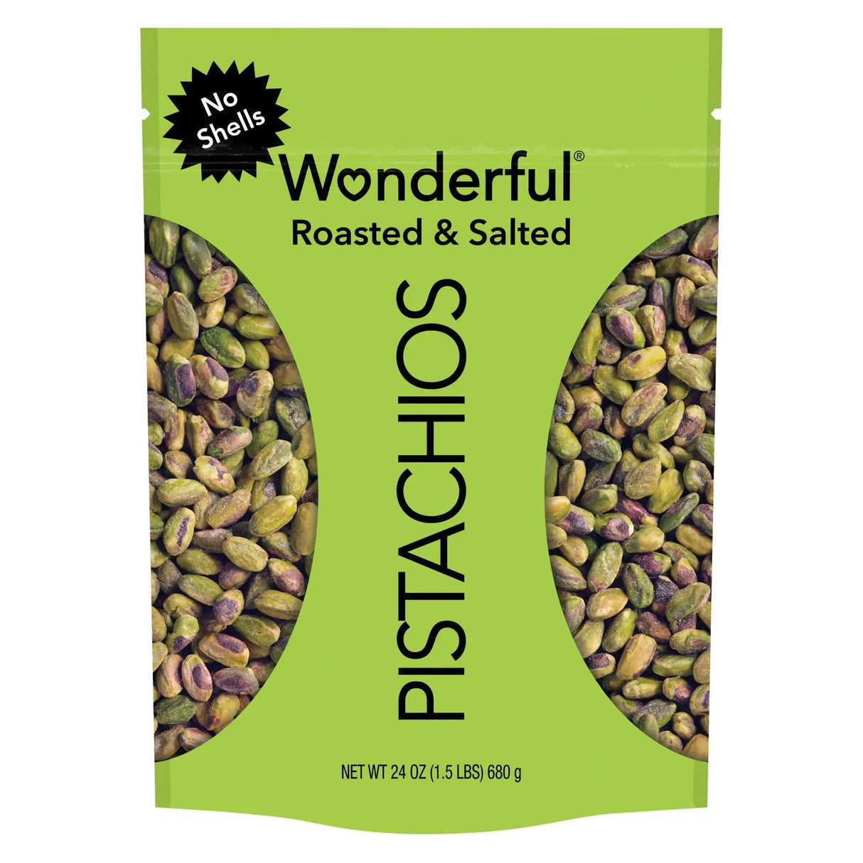 Wonderful Pistachios Roasted & Salted (24 oz, Resealable) | No-Shell Crunchy Snack Wonderful Pistachios