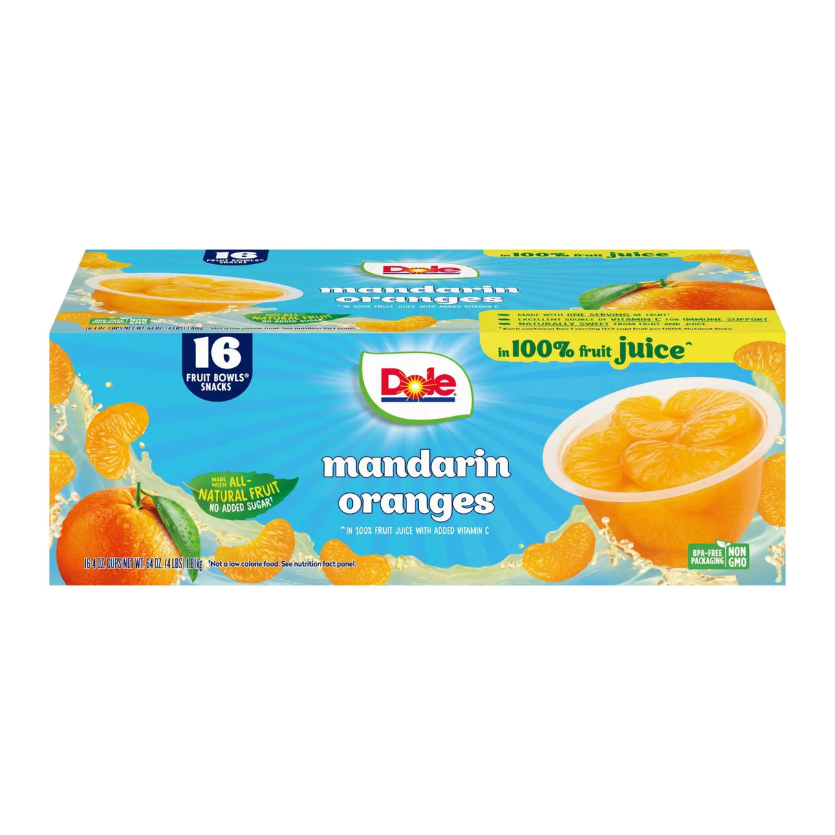 Dole Mandarin Orange Cups (16-Pack, 4 oz Each) | Sweet, Ready-to-Eat Fruit Snack Dole