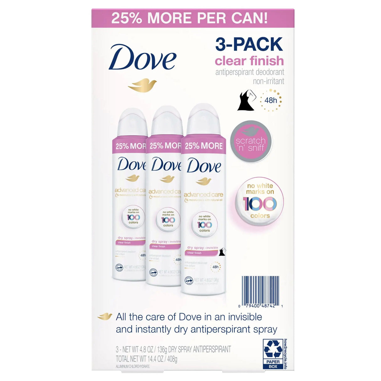 Dove Clear Finish Antiperspirant Spray (3-Pack) | Invisible, Long-Lasting Protection Dove