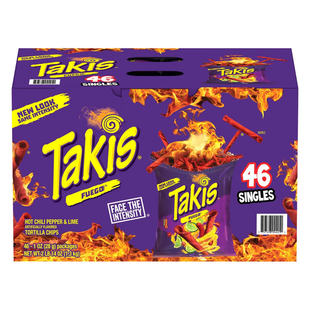 Takis Fuego Rolled Tortilla Chips (46-Pack, 1 oz Each) | Extra Spicy Crunch in Individual Packs Takis