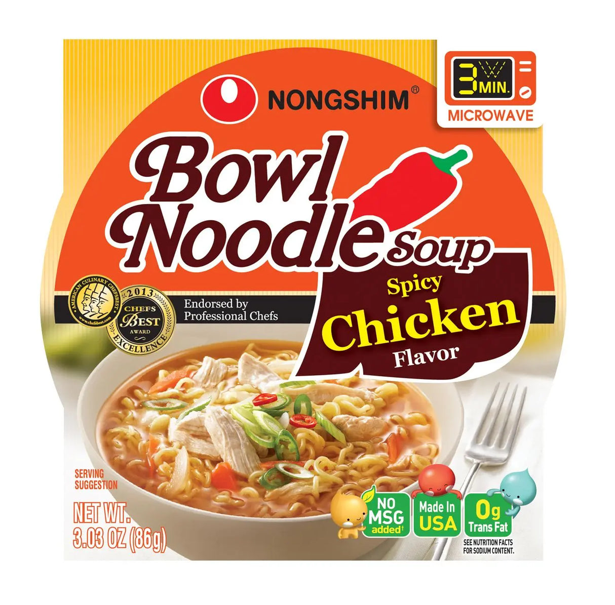 Nongshim Spicy Chicken Noodles (12-Pack, 3.03 oz Each) | Hot & Savory Ramen Bowl Nongshim