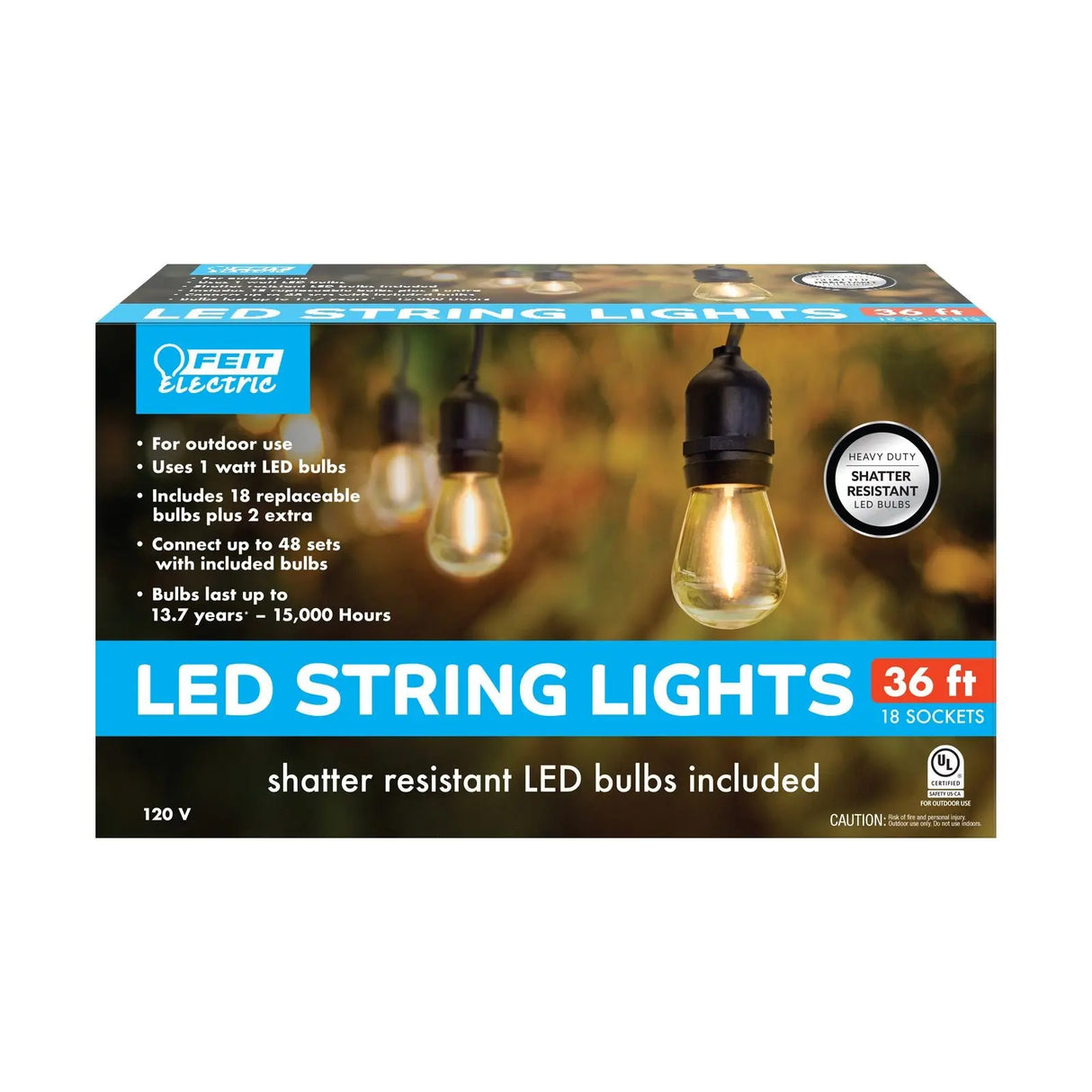 Feit LED String Lights (36', 18 Sockets) | Energy-Saving Décor Feit Electric