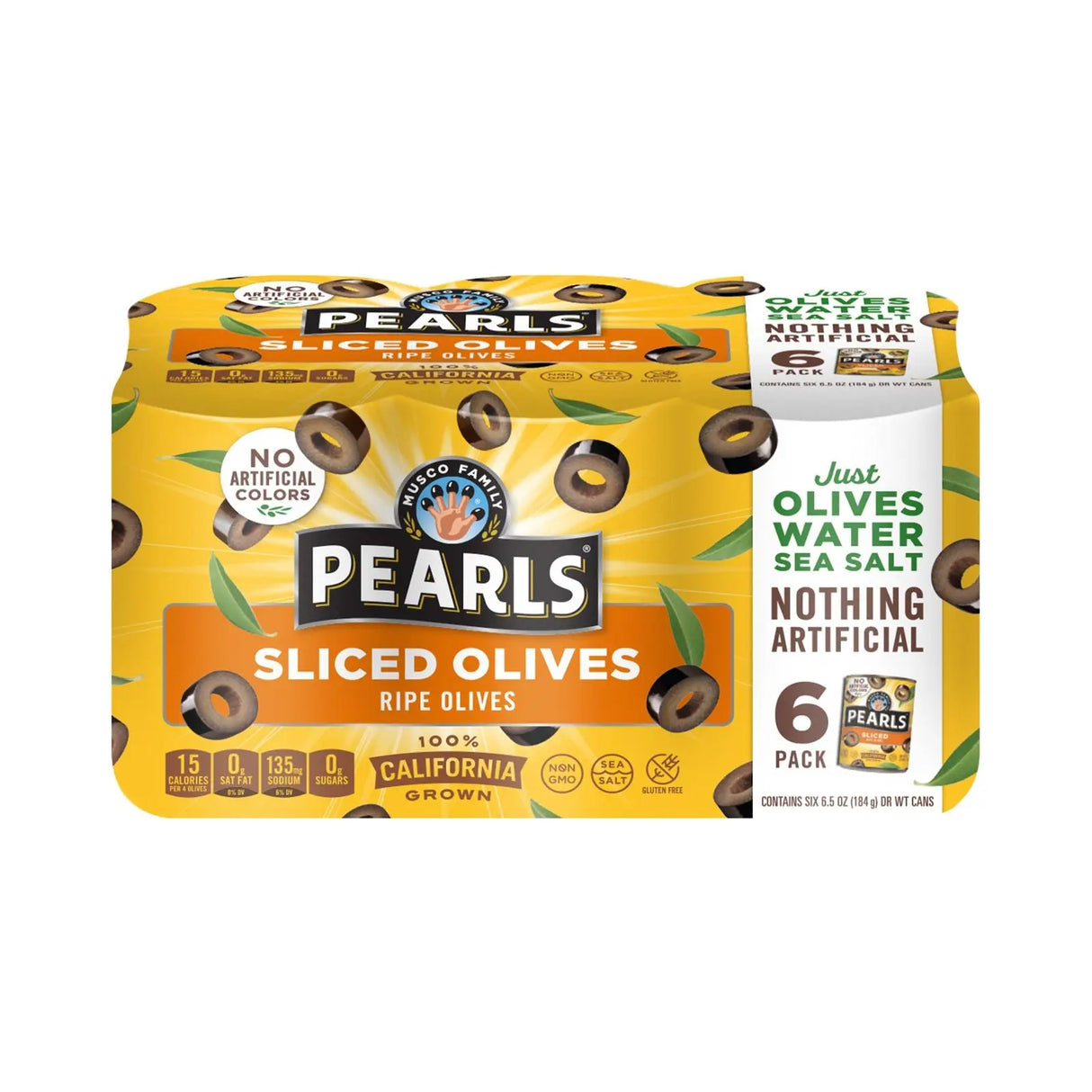 Pearls Sliced Ripe Olives (6-Pack, 6.5 oz Each) | Brine-Cured Mediterranean Flavor Pearls