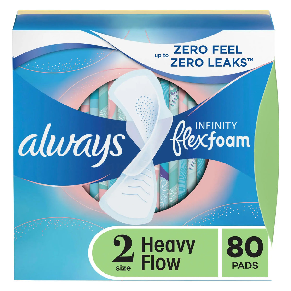 Always Infinity FlexFoam Heavy Pads (Size 2, 80 ct) | Superior Comfort & Leak-Free Protection Always