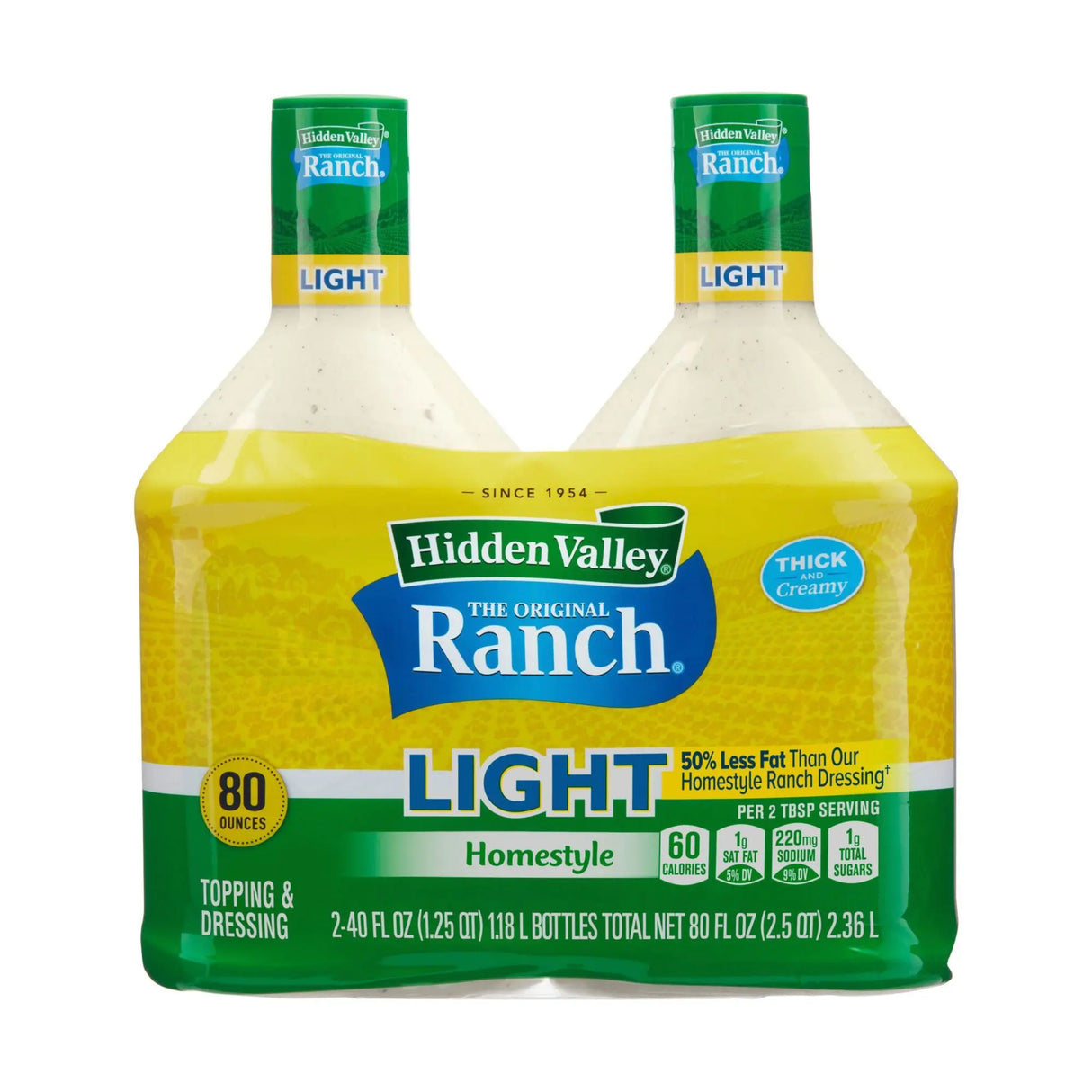 Hidden Valley Ranch Dressing (2-Pack, 40 oz Each) | Light Homestyle Flavor at 60 Calories Hidden Valley