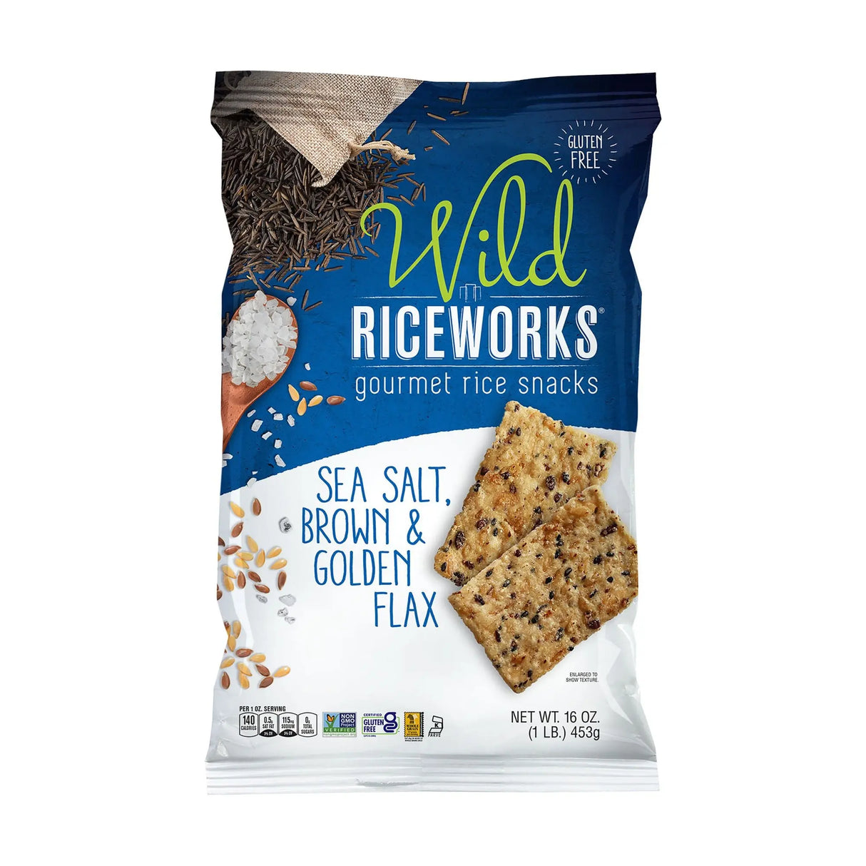 Wild Riceworks Rice Snacks (16 oz) | Gourmet Sea Salt & Flax Crisps Riceworks
