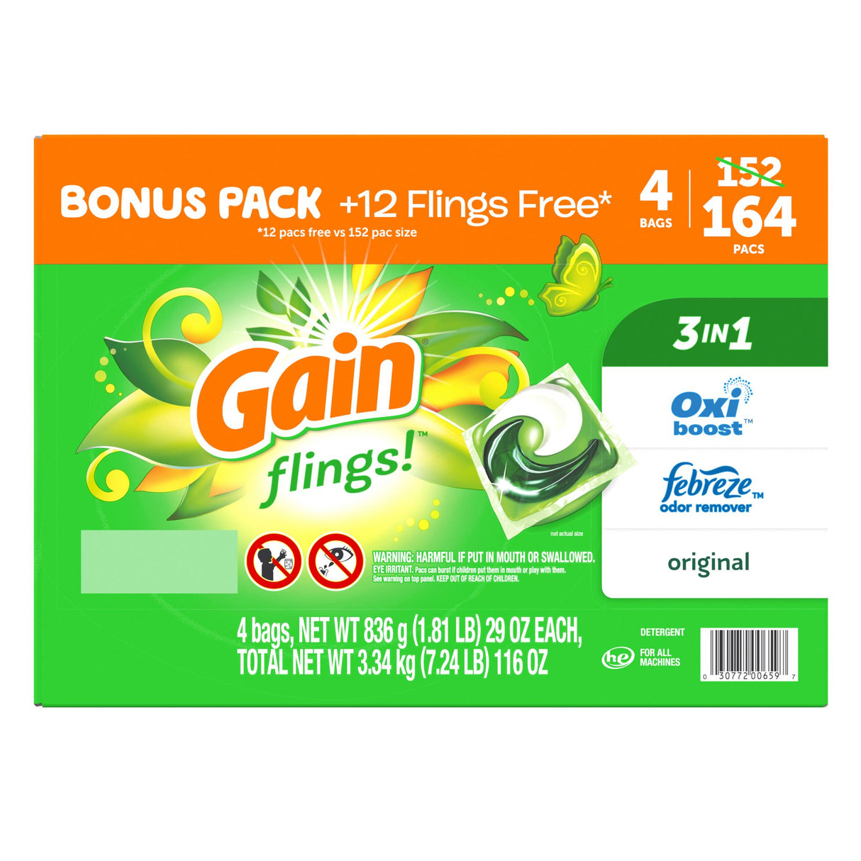 Gain Flings 3-in-1 Laundry Pacs 164 count