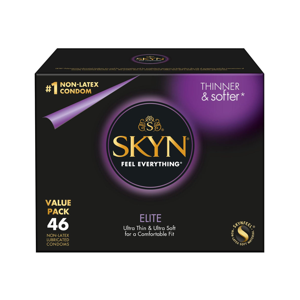 SKYN Elite Non-Latex Condoms (46 Count) | Ultra-Thin Lubricated for Natural Sensation Skyn