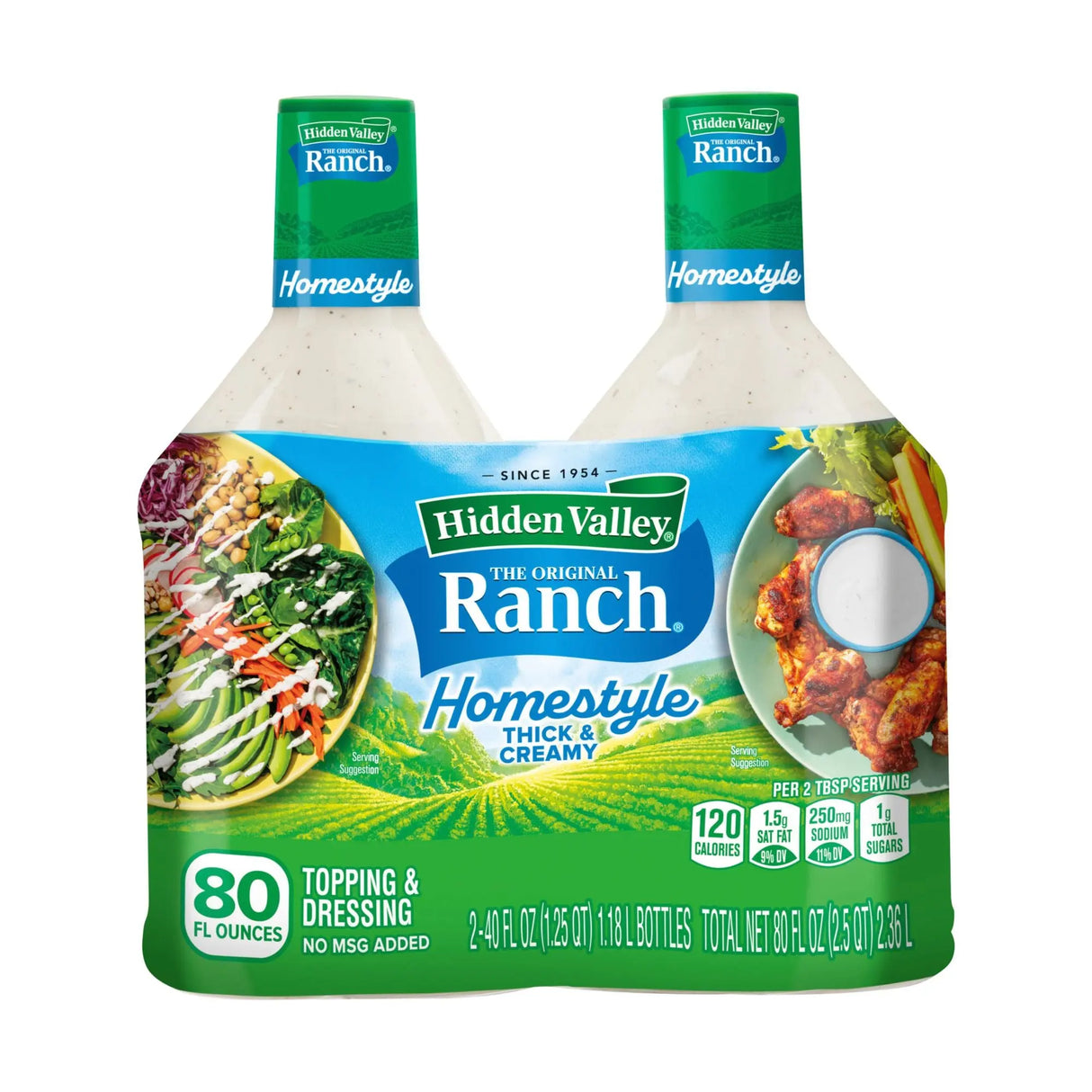 Hidden Valley Original Ranch Homestyle Salad Dressing & Topping (2-Pack, 40 oz Each) | Creamy, Classic Flavor for Salads & Veggies Hidden Valley