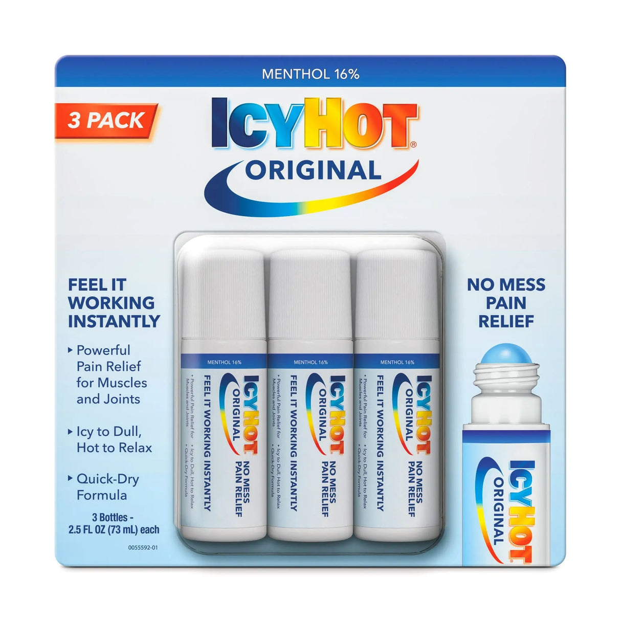 Icy Hot Medicated Roll-On (3-Pack) | No-Mess Pain Relief Applicator Icy Hot
