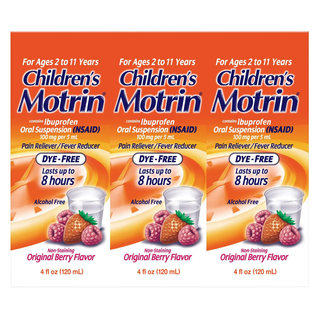 Children's Motrin Berry Ibuprofen (3-Pack, 4 oz Each) | Fast Kids' Fever Relief Motrin
