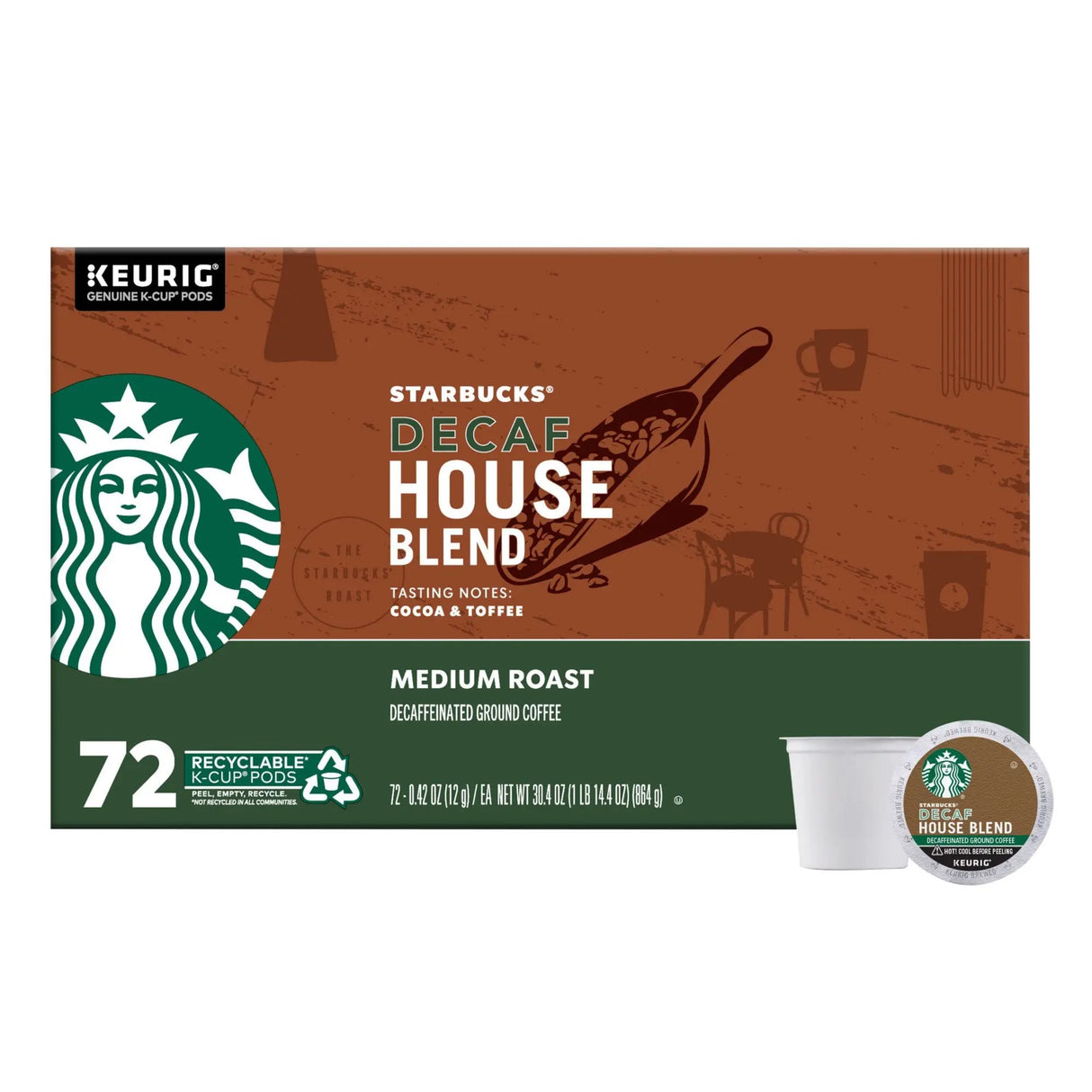 Starbucks Decaf House Blend K-Cup Pods (72 ct.) | Smooth Decaffeinated Coffee Experience Starbucks