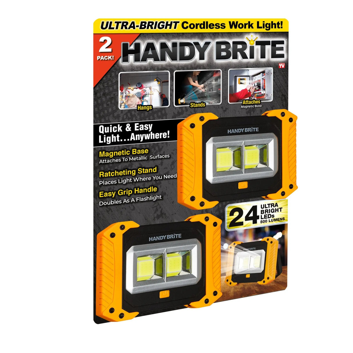Handy Brite Work Lights (2-Pack) | Bright, Portable LED Illumination Handy Brite