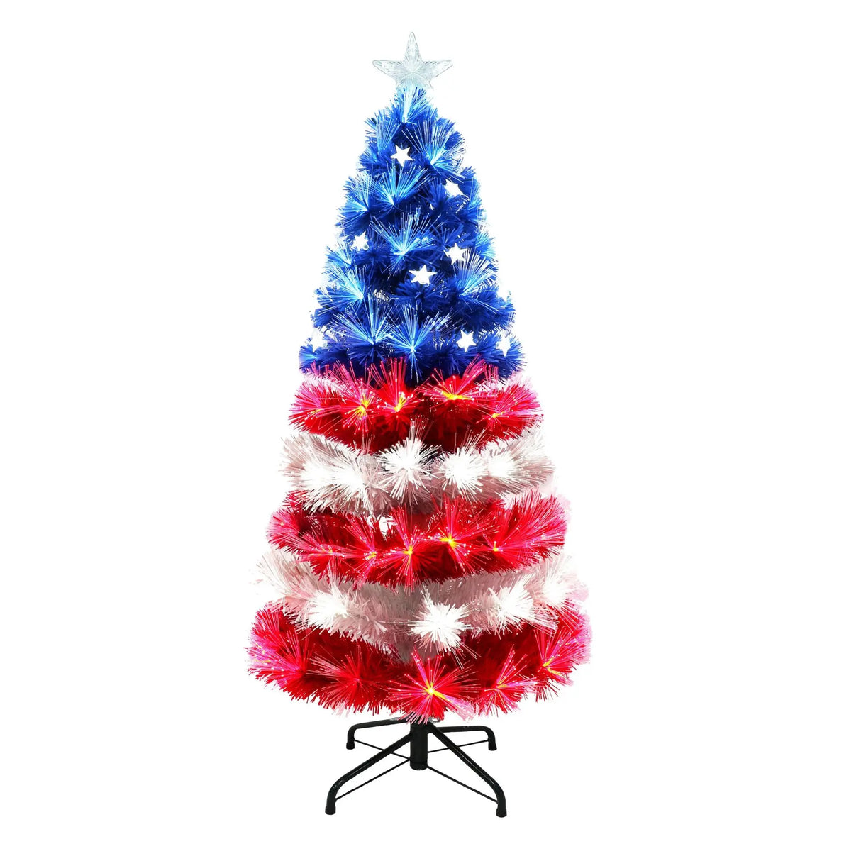 Puleo Fiber Optic Patriotic Tree (4', Red/White/Blue) | Star-Spangled Pre-Lit Holiday Décor Puleo International
