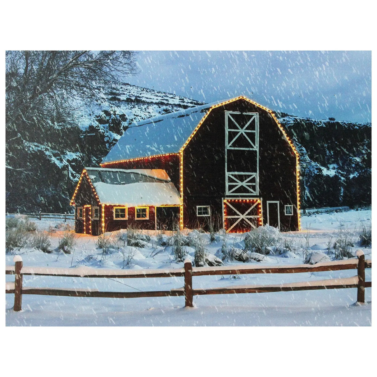 Northlight LED Fiber-Optic Snowy Red Barn Canvas Art (Christmas) | Festive, Illuminated Holiday Display Northlight