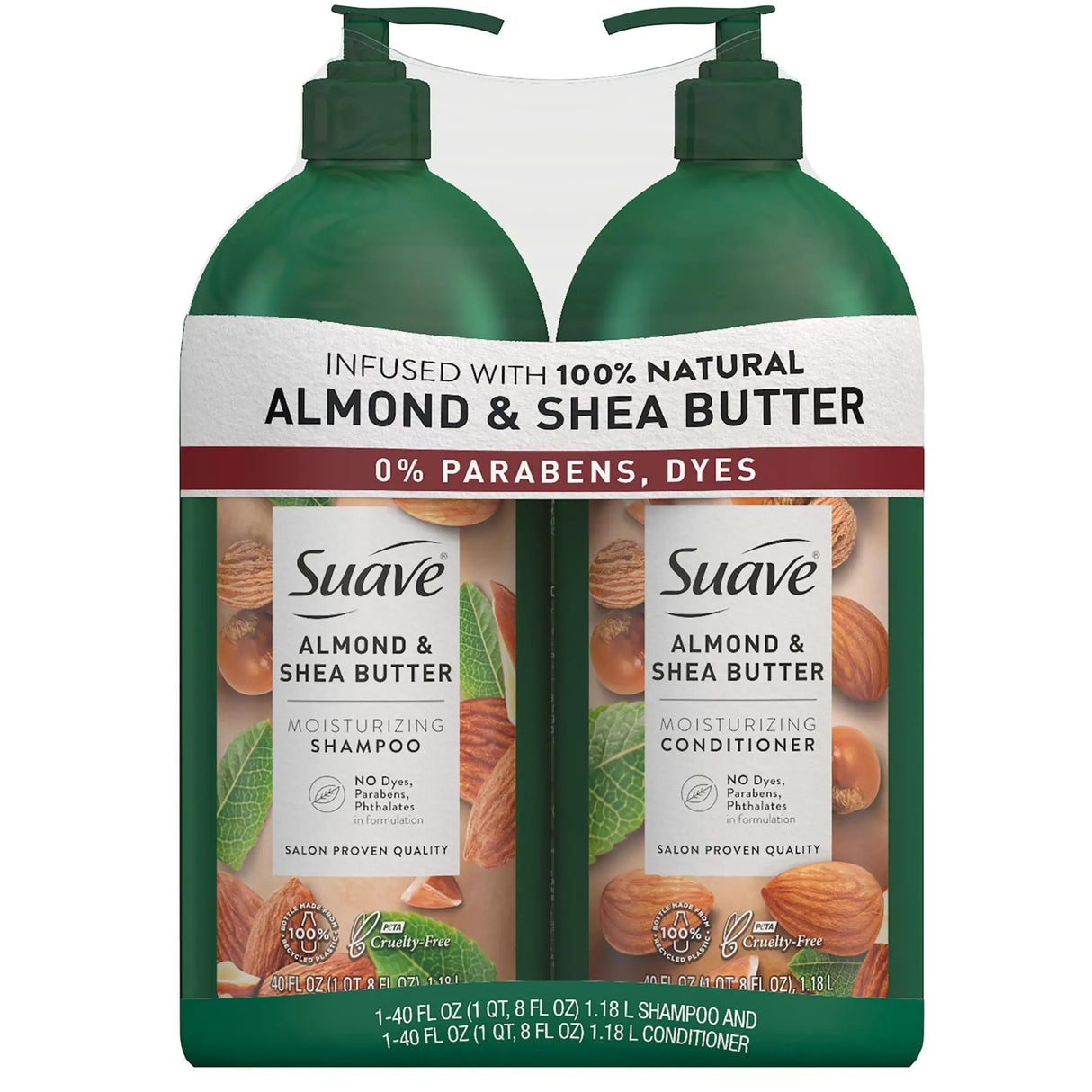 Suave Almond & Shea Butter Hair Duo (2-Pack, 40 oz Each) | Hydrating Shampoo & Conditioner Suave