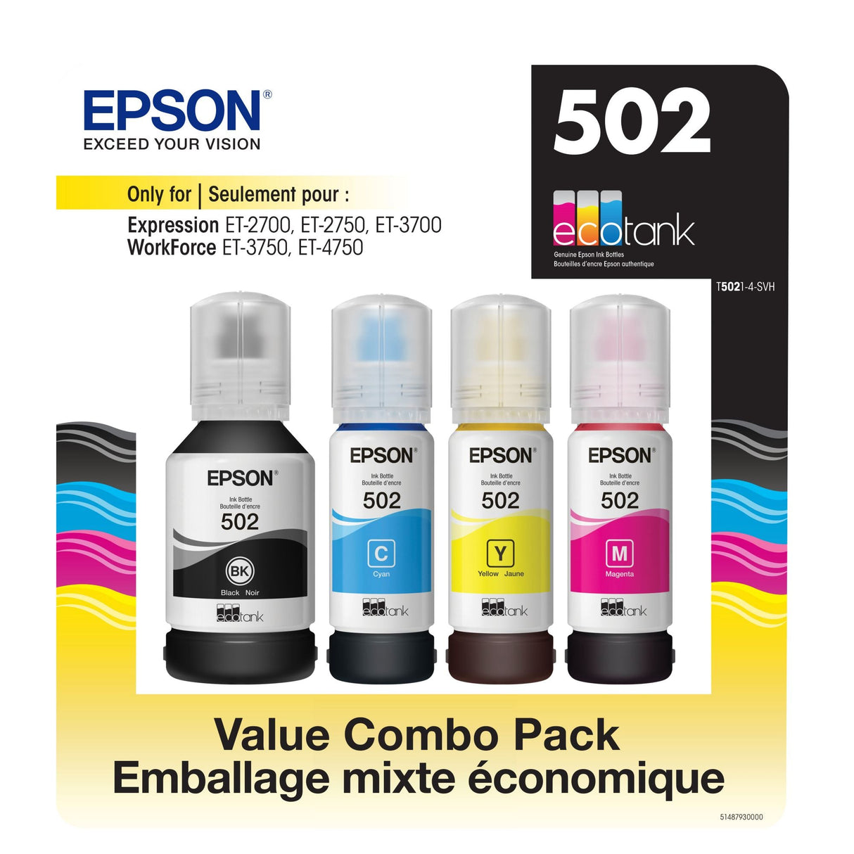 Epson EcoTank T502 Ink Bottles | High-Yield Color Refills for EcoTank Printers Epson