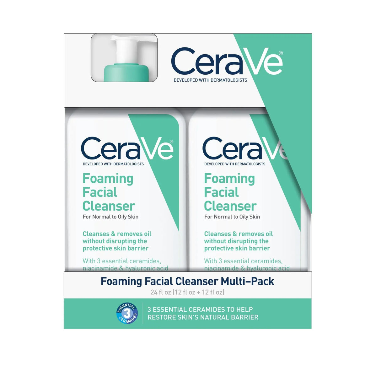 CeraVe Foaming Facial Cleanser (2-Pack, 12 oz Each) | Gentle, Hydrating Routine Cleanser CeraVe