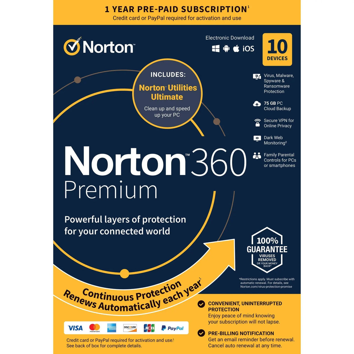 Norton 360 Premium (10 Devices, 1-Year) | Complete Digital Protection with Auto-Renewal Norton