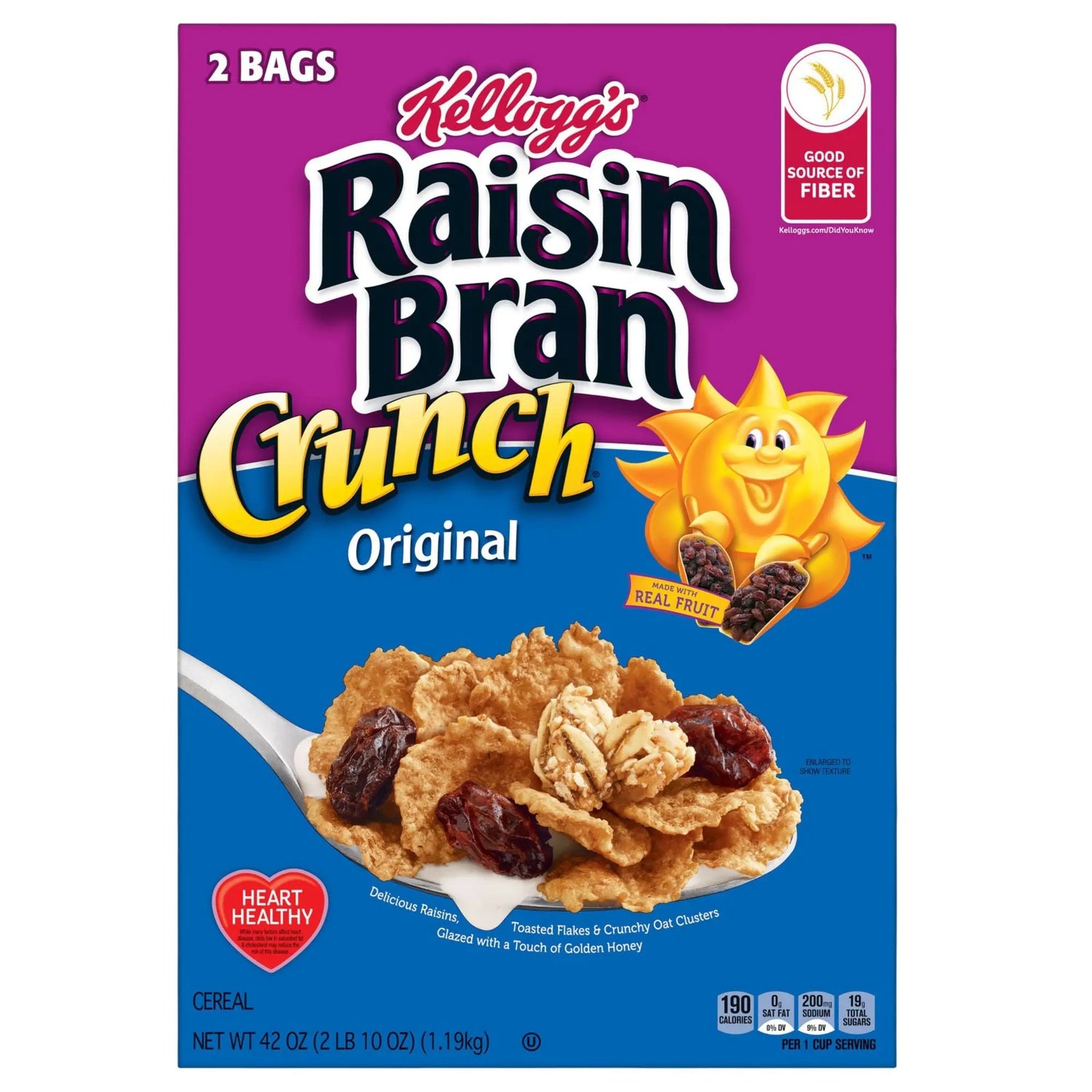 Kellogg's Raisin Bran Crunch Cereal (2-Pack) | Whole Grain & Fiber-Rich Breakfast Kellogg's