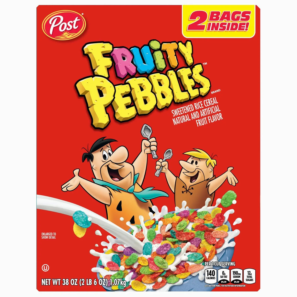 Post Fruity Pebbles Cereal (2-Pack, 19 oz Each) | Crispy, Colorful Breakfast Fun Fruity Pebbles