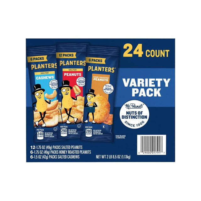 Planters Nut Variety Pack (24-Pack) | Single-Serve Protein Snacks Planters