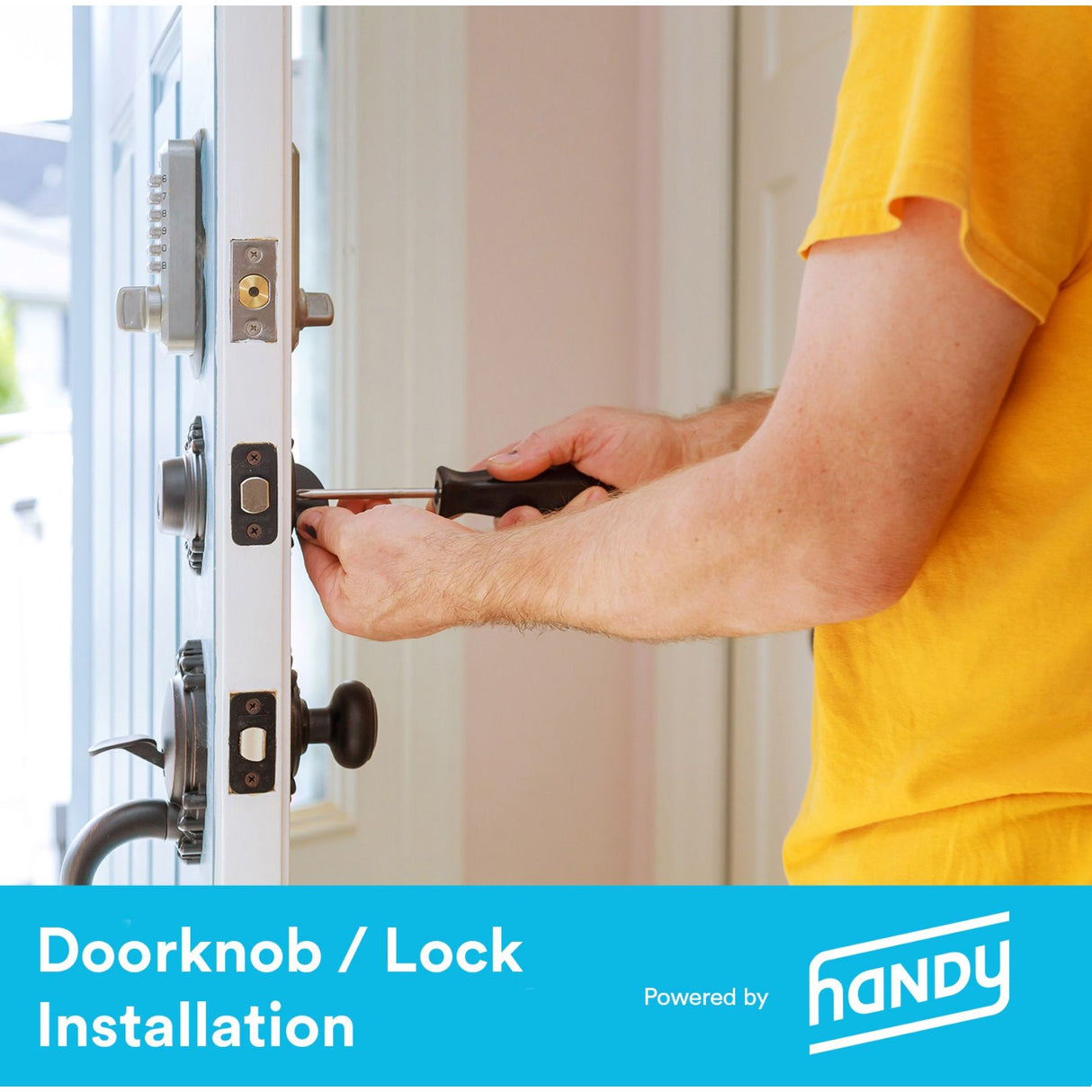 Hand installing door knob and lock