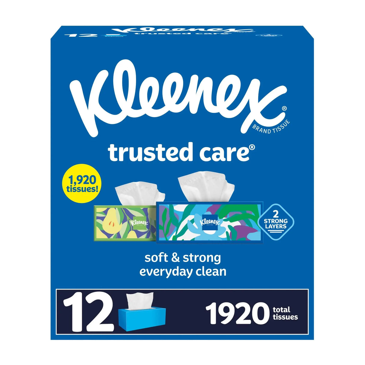Kleenex Trusted Care Tissues (12-Pack, 160 per Box) | Gentle, Reliable Softness Kleenex