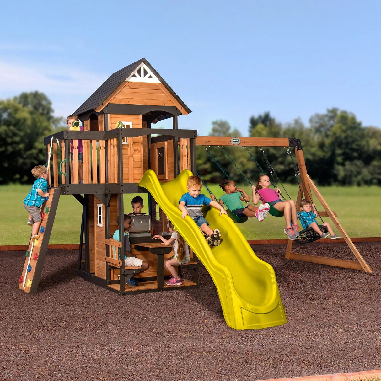 Backyard Discovery Cedar Swing Set | All-Cedar Play Structure with Slide & Swings Backyard Discovery