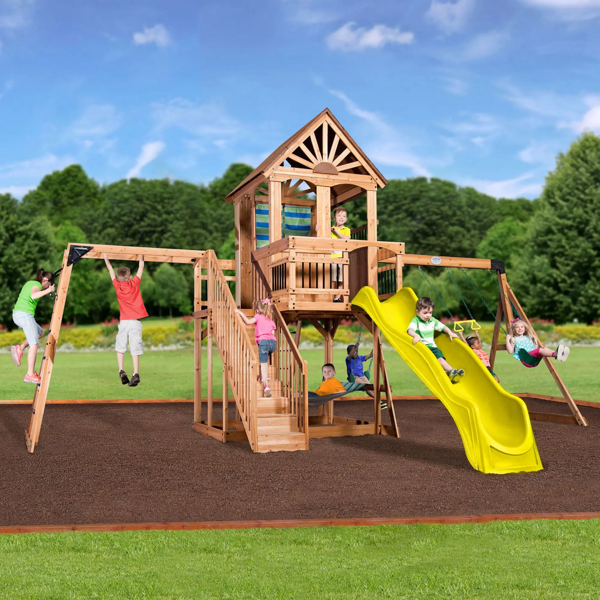 Backyard Discovery Venture Point Cedar Swing Set | All-Weather Play Structure Backyard Discovery