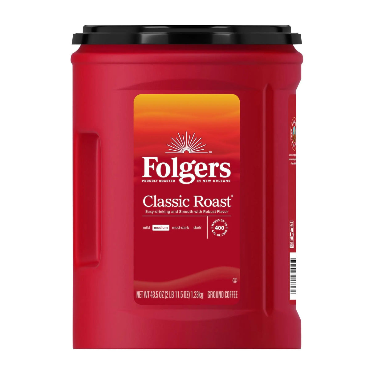 Folgers Classic Roast Ground Coffee (43.5 oz) | Bold, Smooth Flavor for Morning Brew Folgers