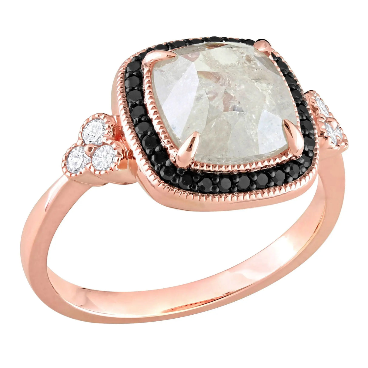 Diamond Square Halo Ring (2.33 ct t.w., 10k Rose Gold) | Two-Tone Salt & Pepper Sparkle AFS Wholesale Shop